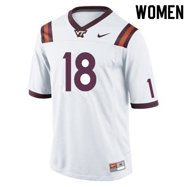 Women #18 Carter Shifflett Virginia Tech Hokies College Football Jerseys Sale-White - Click Image to Close
